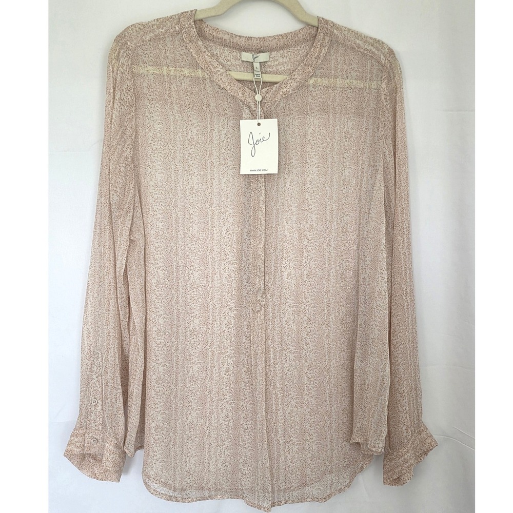 Joie Jira Silk Blouse Dusty Pink Sand Abstract Print Top New L Sheer Long Sleeve